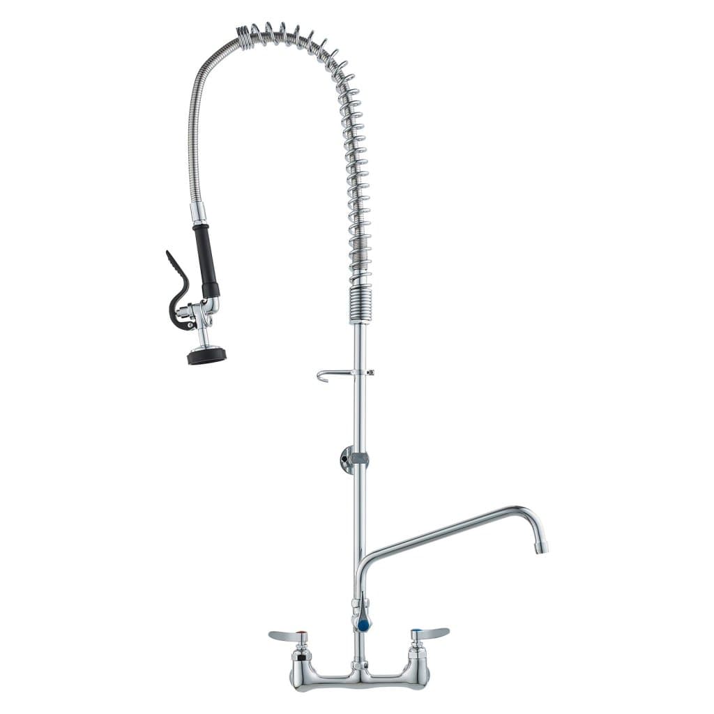 Bateria ścienna do zlewu kuchennego, z natryskiem do wstępnego płukania, wysokość 112 cm, środek 20 cm, wylewka obrotowa 30 cm, mosiężna konstrukcja z wyciąganą wylewką, do zlewów z 1/2/3 komorami