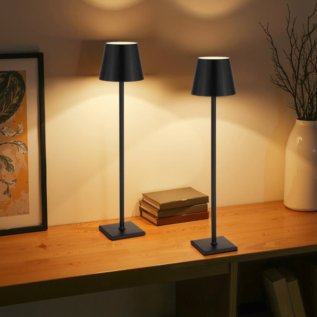 Lampa stołowa bezprzewodowa, 2 szt., akumulator, regulowana wysokość, czarna