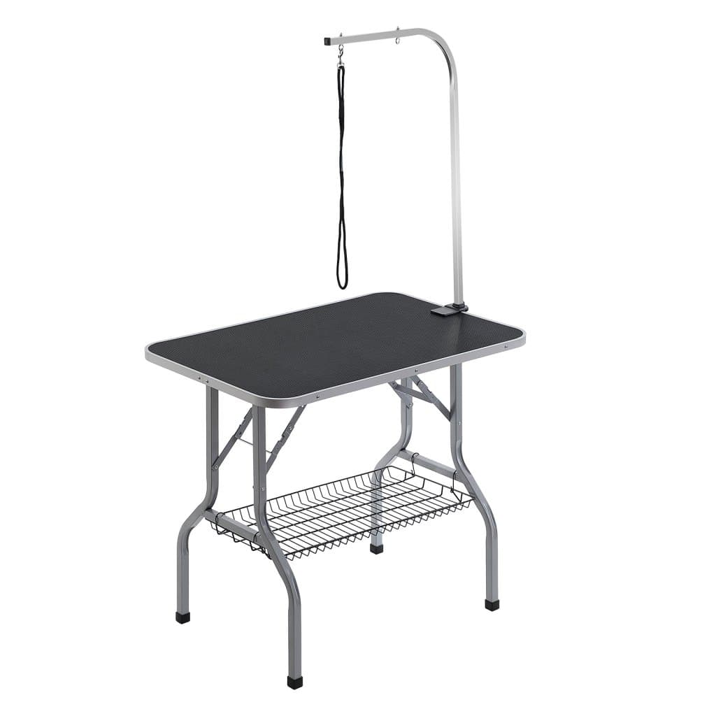 Ramię stołu do pielęgnacji zwierząt z zaciskiem, stacja do pielęgnacji psów 915 x 610 mm, składany stojak do pielęgnacji zwierząt dla średnich i małych psów, bezsiedzeniowy uchwyt na pośladki z paskiem do pielęgnacji, nośność 149,7 kg