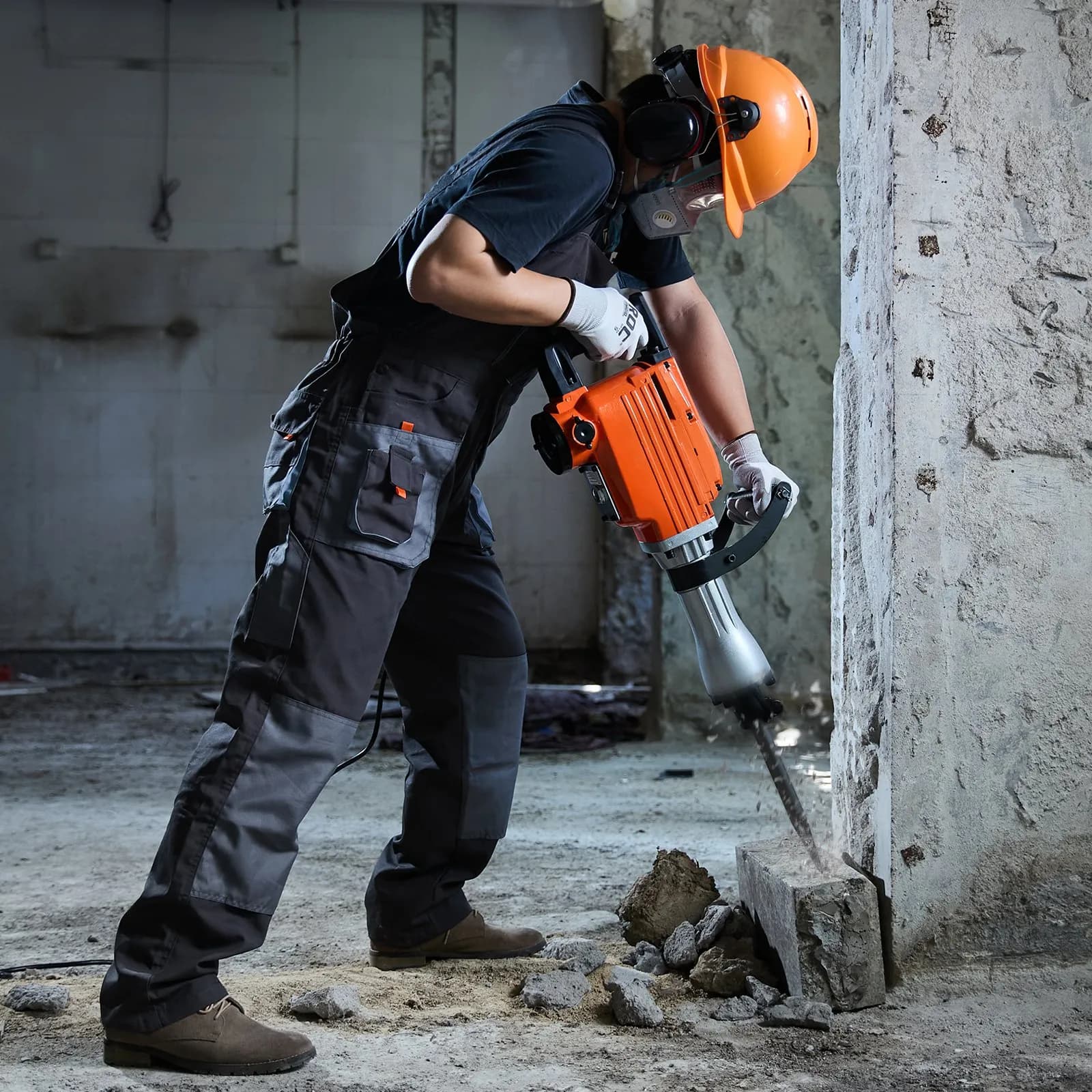 Młot wyburzeniowy do betonu, młot elektryczny 2200 W, 6 wierteł dłutujących