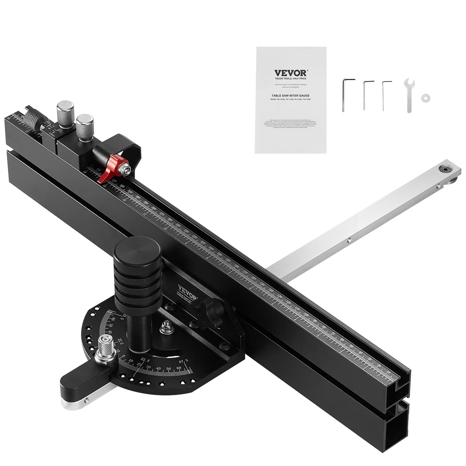 Precyzyjny kątomierz, szczelina standardowa 19 x 9,5 mm, kątomierz do piły stołowej ze stopu aluminium z kratką 45,7 cm, 15 ogranicznikami kątowymi, regulowanym tłokiem sprężynowym i wyjmowaną tarczą, do obróbki drewna