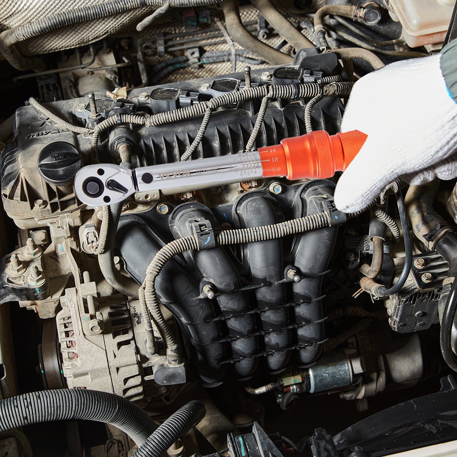 Klucz dynamometryczny z napędem 0,6 cm, z funkcją klikania, 20-200 cali/funtów/3-23 nm, zestaw kluczy dynamometrycznych z regulacją dwukierunkową, mechaniczna skala dwuzakresowa, zestaw kluczy dynamometrycznych z adapterami, pręt przedłużający