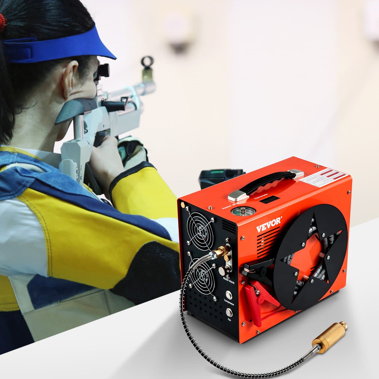 Kompresor powietrza PCP, 350 W, 2700 obr./min, przenośny kompresor do nurkowania, wysokie ciśnienie 4500 psi, szybkozłącze 8 mm i wbudowany wentylator chłodzący, zbiornik 1,5 l, konstrukcja z automatycznym wyłączaniem, zasilanie z akumulatora domowego i samochodowego
