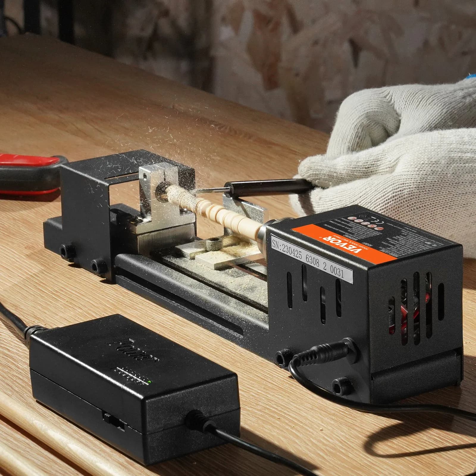 Miniaturowa tokarka, 7 cm x 16 cm, 24 V DC, 96 W, miniaturowa tokarka do drewna, narzędzia, akcesoria do frezarki, 7 prędkości, 4220/5300/5650/6350/6660/7050/8450 obr./min, do majsterkowania, wiertarka do drewna, narzędzie obrotowe