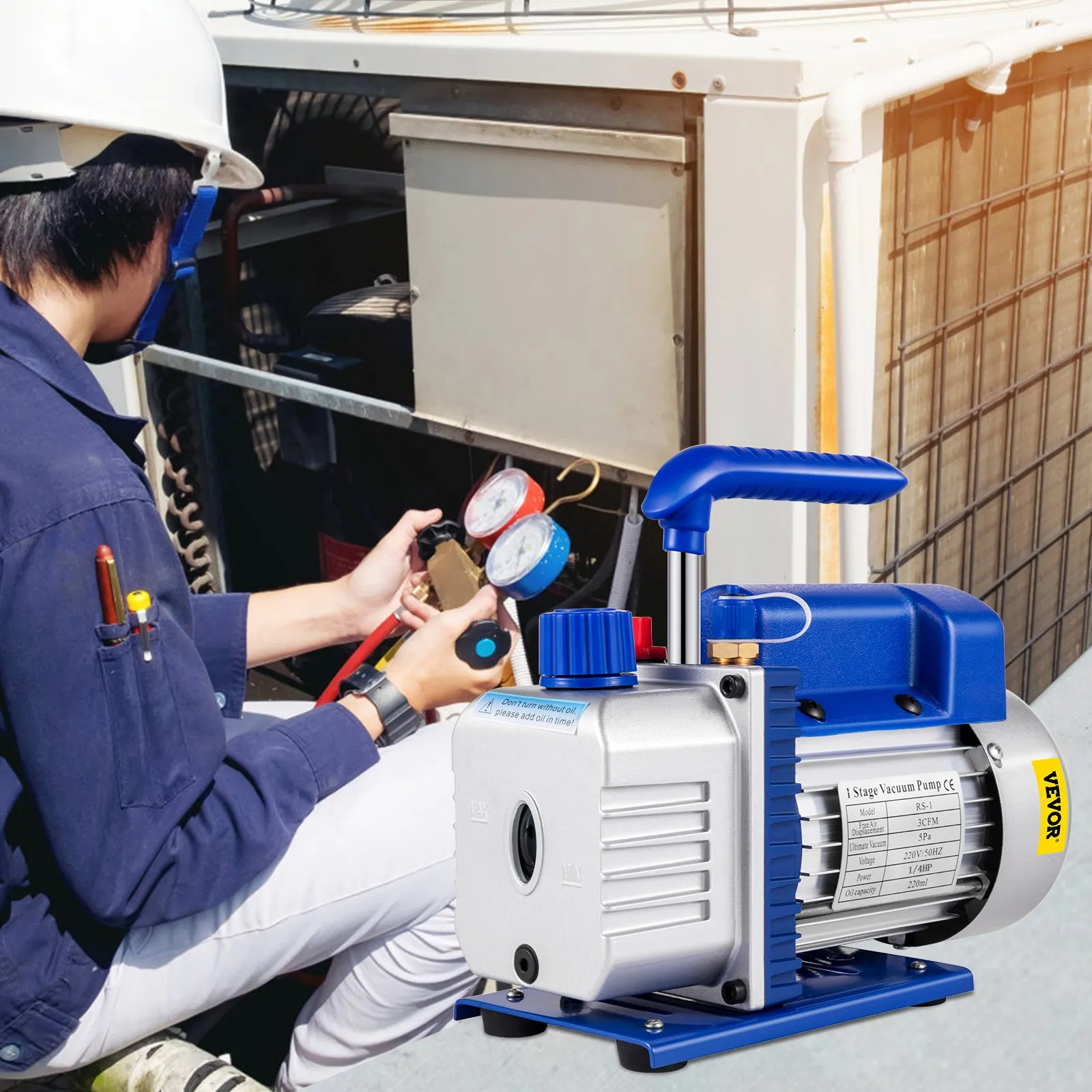 Pompa próżniowa łopatkowa 3CFM 1/4HP do czynnika chłodniczego, pompa próżniowa do klimatyzacji, Wielka Brytania, R134a, 1720 obr./min, jednostopniowa