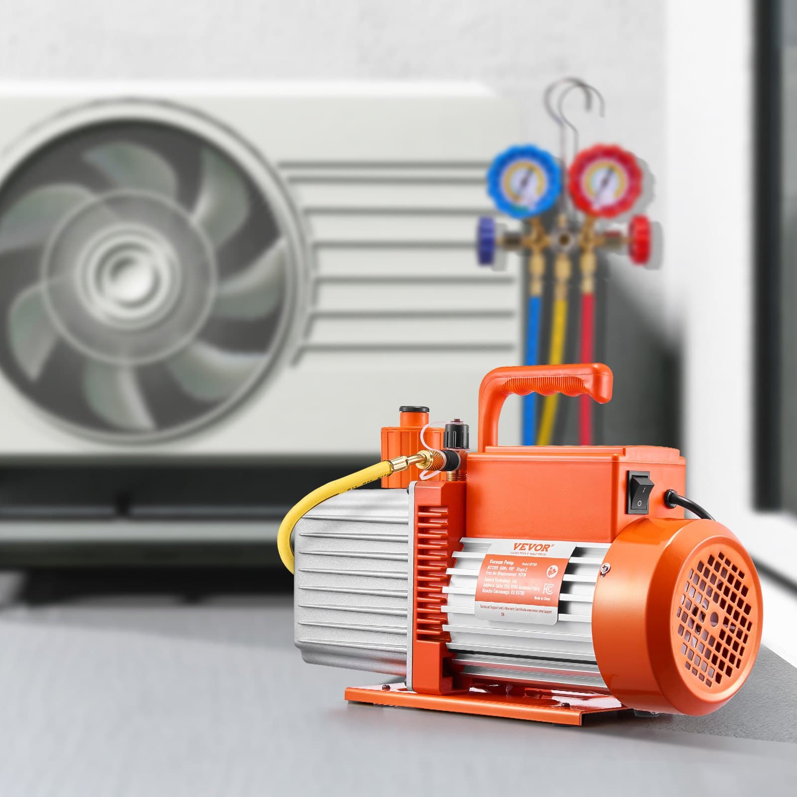 Pompa próżniowa 9CFM 750W/1HP HVAC 2-stopniowa pompa próżniowa z łopatkami obrotowymi Kompatybilne z czynnikami chłodniczymi R134a, R22, R410a Systemy do odgazowywania żywicy do konserwacji klimatyzacji samochodowej Olej w zestawie