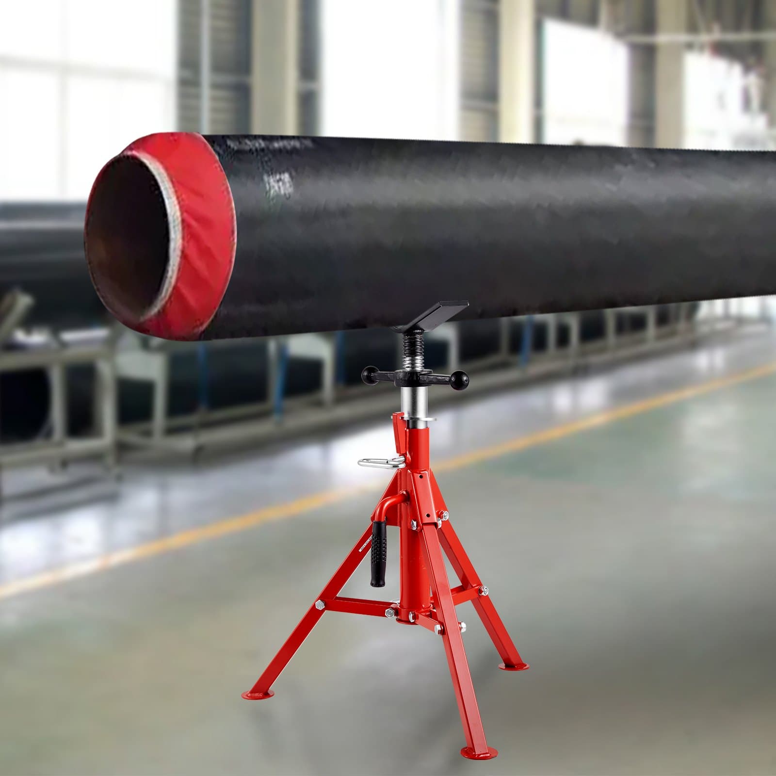 Stojak na rury z głowicą V, udźwig 1/8"-12", regulowana wysokość 610-1067 mm, stojaki do rur o udźwigu 1134 kg, przenośne składane stojaki do rur, korpus ze stali węglowej dla zwiększonej trwałości