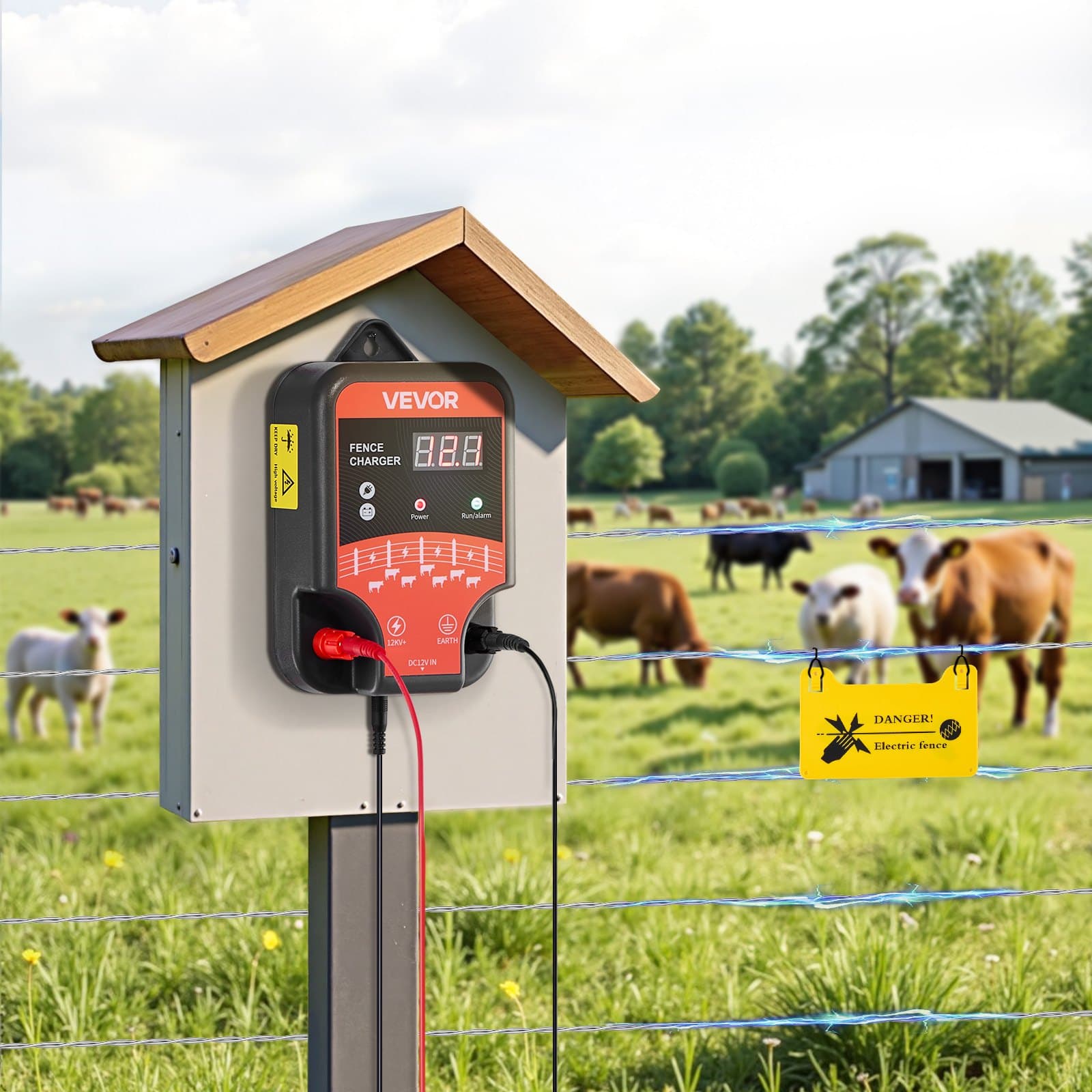 Ładowarka do ogrodzeń elektrycznych, 10 kV 3J, prąd przemienny i stały, z diodą LED, zasięg 3 km, mocna ładowarka do ogrodzeń wtyczkowych, zapobiega wtargnięciu dzikich zwierząt do hodowli drobiu