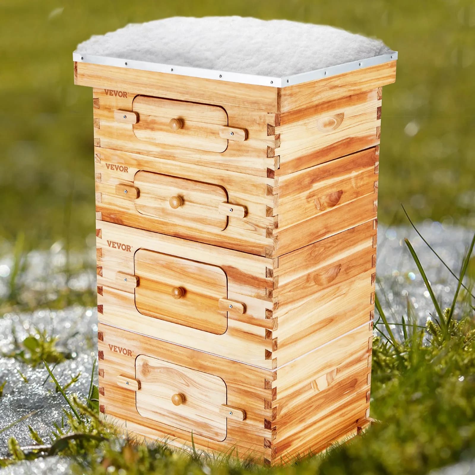 Zestaw startowy dla uli pszczelich Bee Hive 40 Frame, drewno jodłowe pokryte woskiem pszczelim, 2 głębokie + 2 średnie korpusy uli Langstroth Bee Hive Kit, przezroczyste akrylowe okienka z fundamentami dla początkujących profesjonalnych pszczelarzy