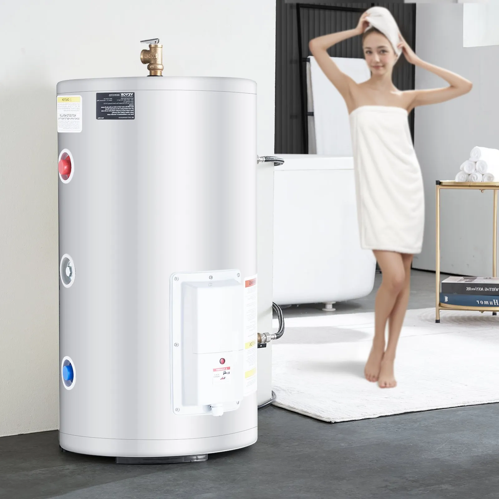 Elektryczny podgrzewacz wody, 18-galonowy podgrzewacz wody z natychmiastowym podgrzewaniem, 1,6-kilowatowy bez zbiornikowy podgrzewacz wody z wyświetlaczem LED, sterowanie pokrętłem, wodoszczelność IPX4, podłączenie boczne, podgrzewacze na żądanie do prysznica i wanny