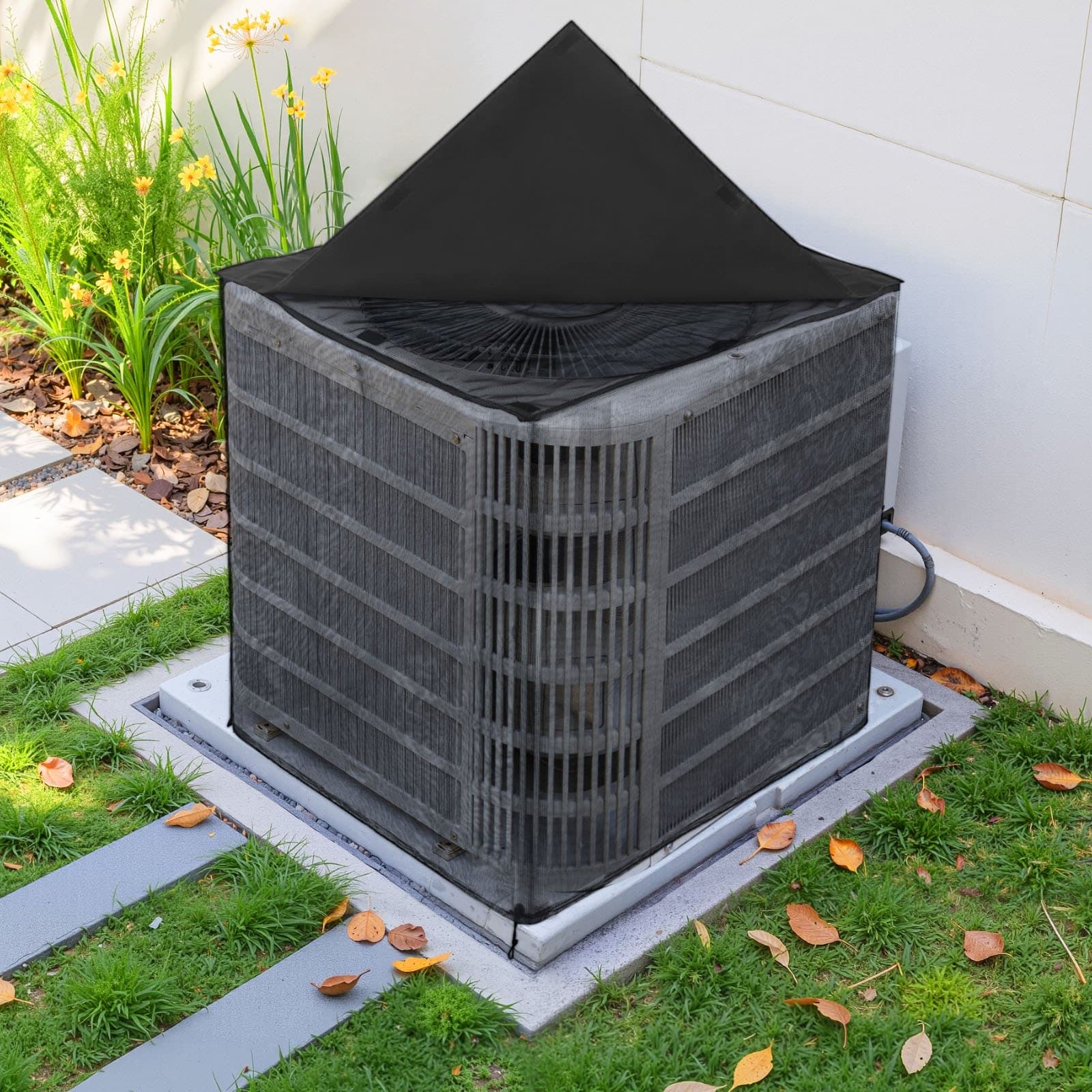 Pokrowiec na klimatyzator, 711 x 711 x 812 mm Pokrowiec na klimatyzator, dwuwarstwowy, zdejmowany daszek, wodoodporny poliester, uniwersalny ochraniacz HVAC do zewnętrznego klimatyzatora, czarny