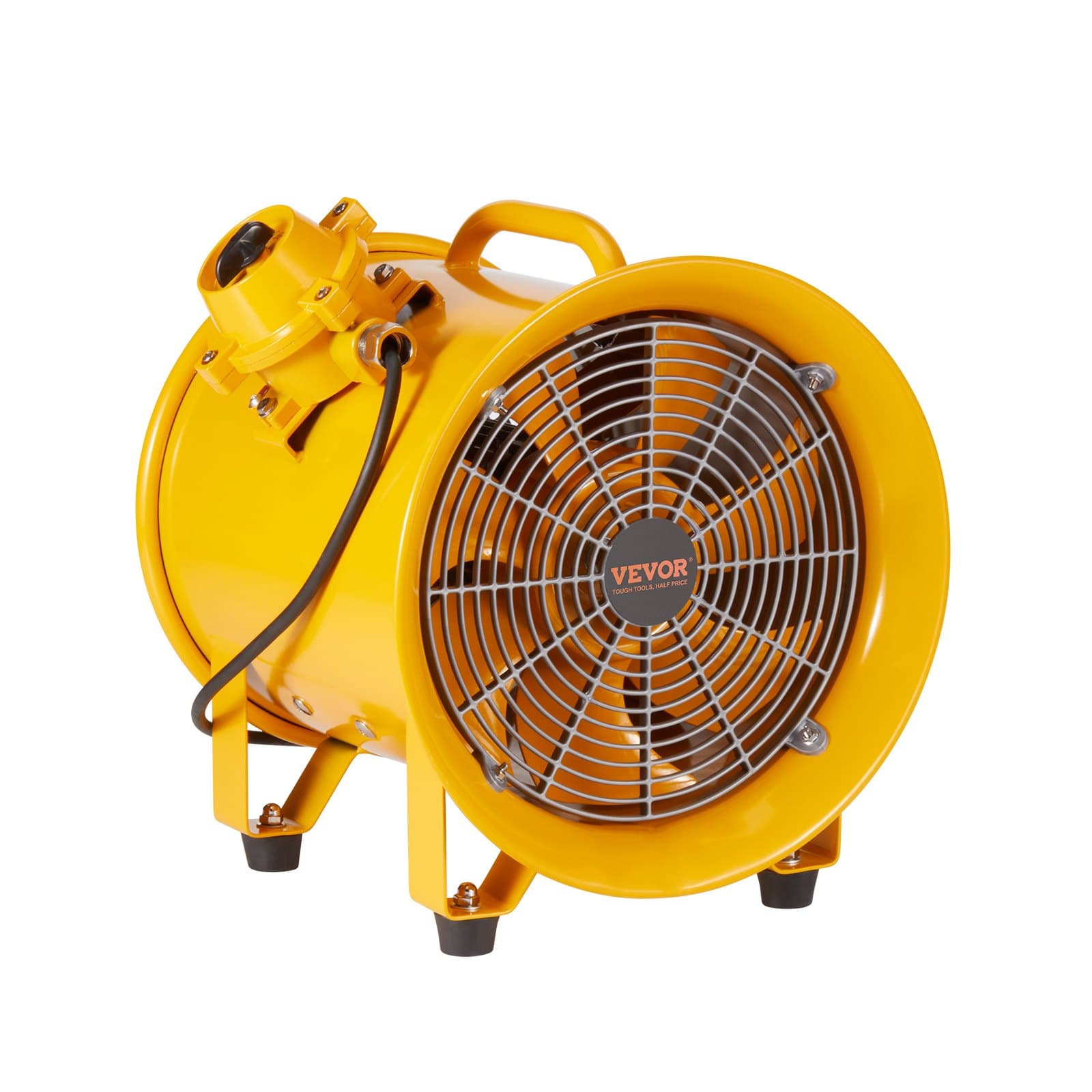 Przenośny wentylator, cylindryczny wentylator o dużej wytrzymałości 304,8 mm, wentylator wyciągowy warsztatowy o mocy 500 W i wydajności 2500 CFM, przewód zasilający 3 m (bez głowicy ładującej), przemysłowa dmuchawa do zasysania pyłu i dymu w domu/miejscu pracy
