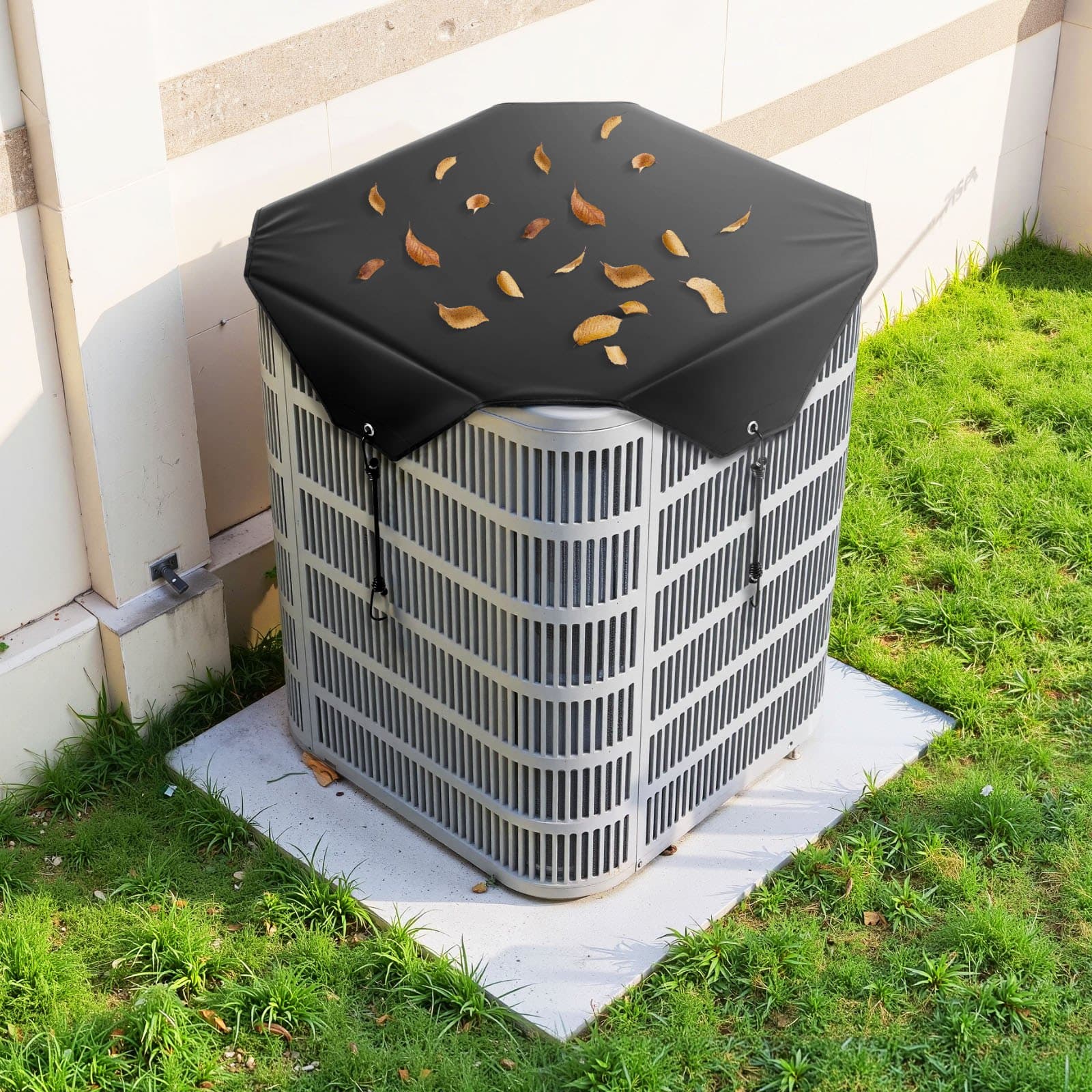 Pokrowiec na klimatyzator zewnętrzny, 810 x 810 mm, centralny pokrowiec na klimatyzator, górna uniwersalna siatka ochronna, wodoodporna, łatwa w montażu, do stosowania na zewnątrz, przez cały rok, czarny