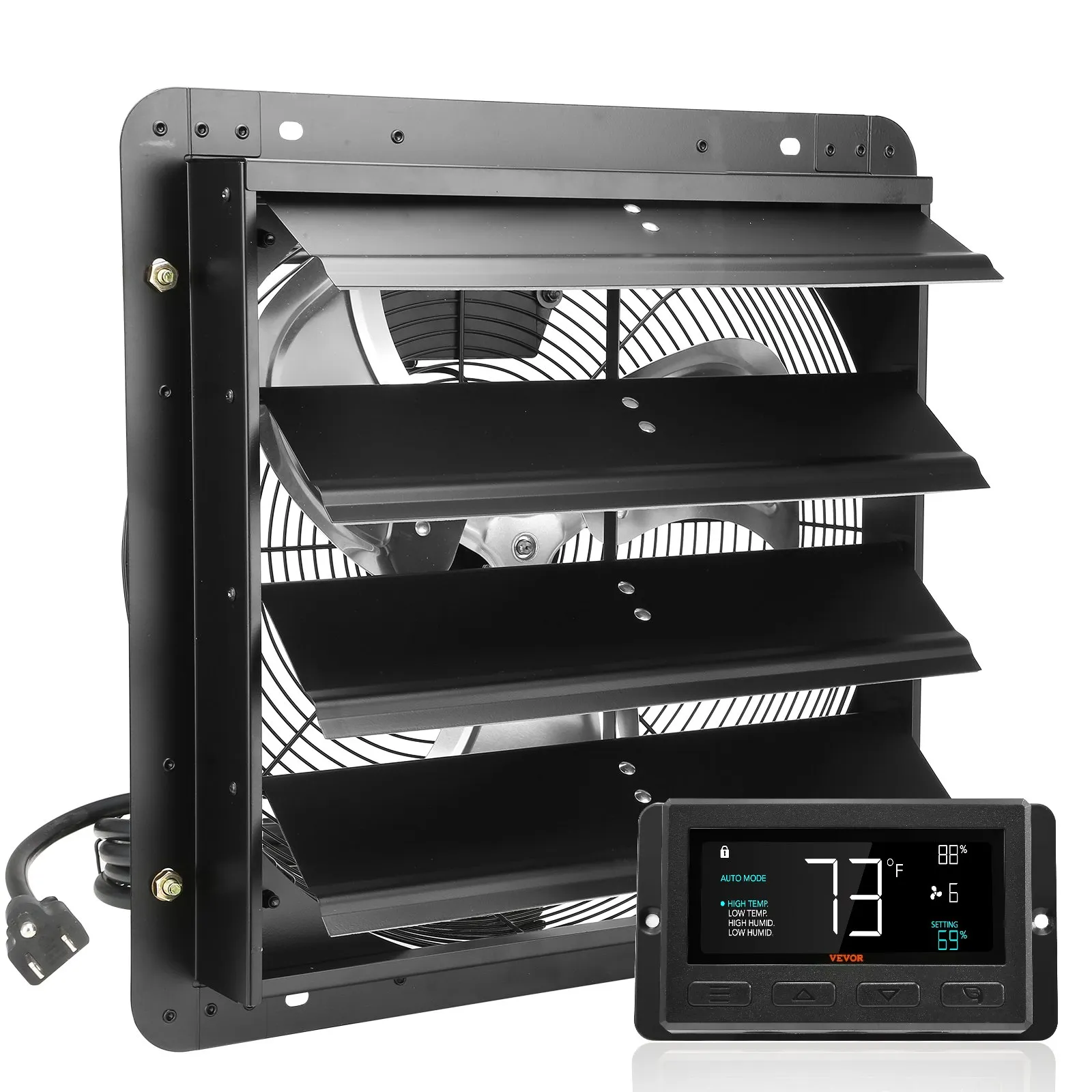Wentylator wyciągowy żaluzjowy, 406 mm z regulatorem temperatury i wilgotności, silnik EC, 1747 CFM, wentylator ścienny o zmiennej prędkości, do montażu na strychu, wentylacja i chłodzenie szklarni, garaży, szop