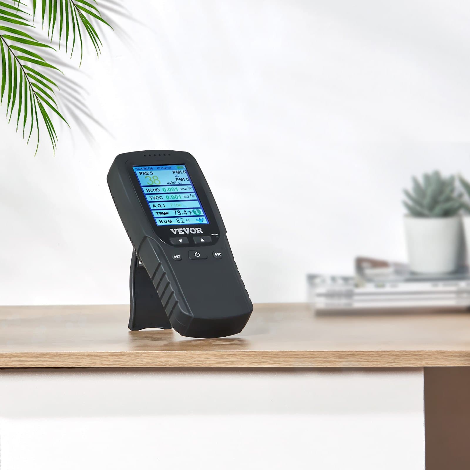 Monitor jakości powietrza 8 w 1, profesjonalny licznik cząstek PM2,5 PM10 PM1,0, formaldehyd, temperatura, wilgotność, TVOC, tester AQI do użytku wewnątrz i na zewnątrz, miernik jakości powietrza z progami alarmowymi