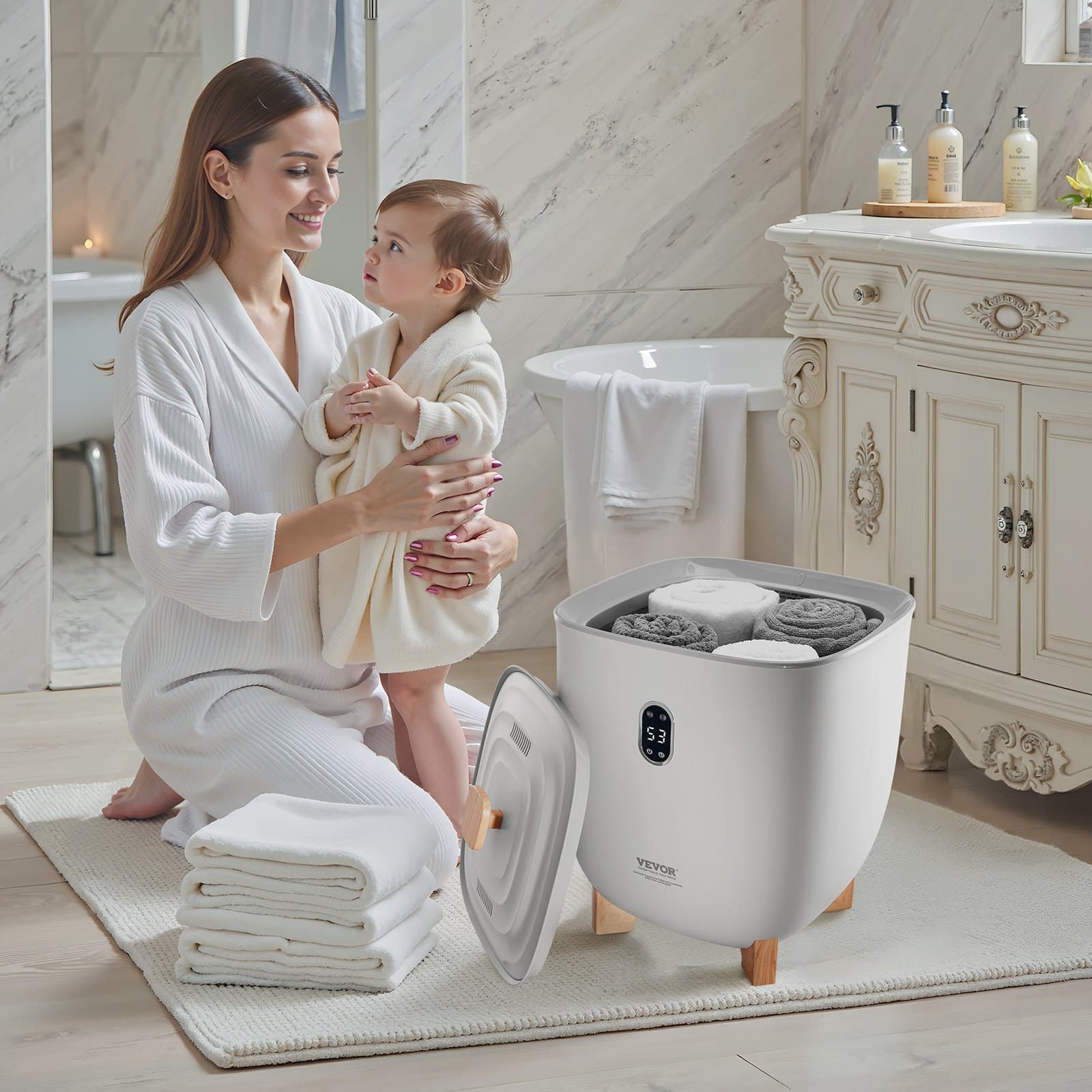 Podgrzewacz ręczników, 25 l, podgrzewacz ręczników z wyświetlaczem LED, duży podgrzewacz koców do łazienki, timer i ustawienie temperatury 20/40/60/90 min, do SPA, do domu, na blat, na podłogę, szary