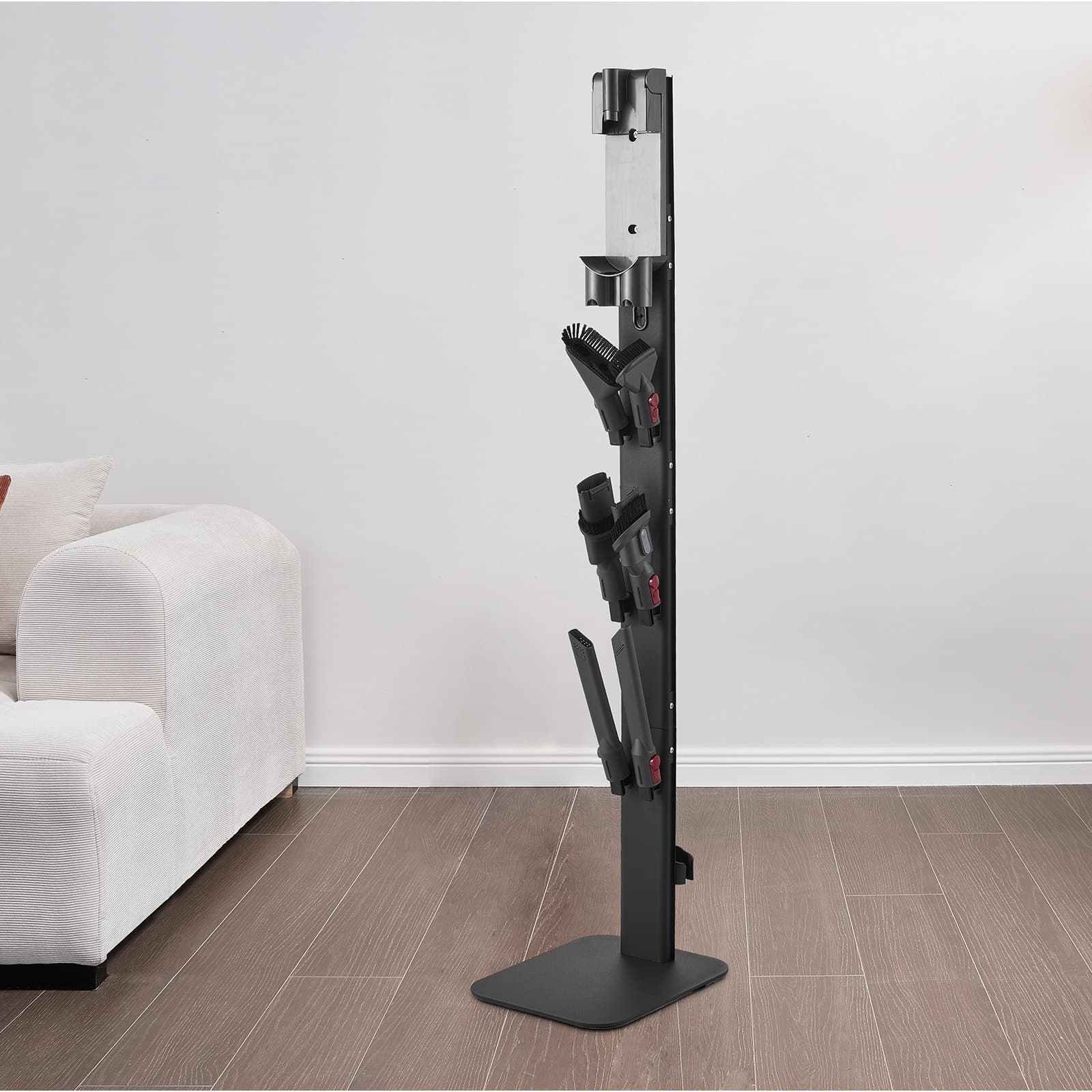 Stojak na odkurzacz, kompatybilny z odkurzaczami pionowymi Dyson G5 V15 V12 V11 V10 V8 V7 V6 Series i akcesoriami, stabilny uchwyt na odkurzacz z 6 haczykami i antypoślizgowymi podkładkami, czarny