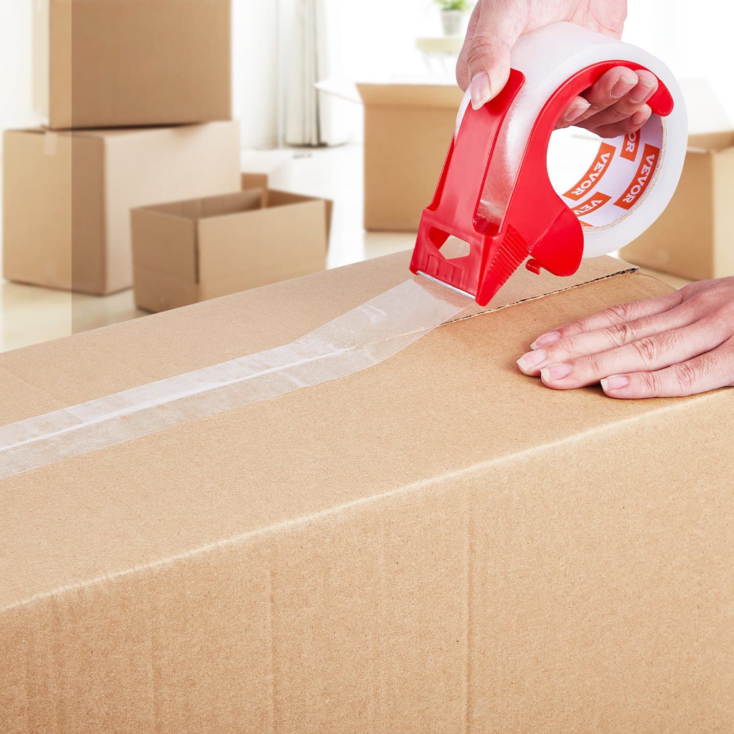 Przezroczysta taśma pakowa, rdzeń 3 cale, 6 rolek 1,88 cala x 65 jardów Taśma pakowa z dozownikiem, 2,7 mil Taśma pakowa o dużej wytrzymałości przeznaczona do przeprowadzek, przechowywania i pakowania, wysyłki i wysyłki pocztowej