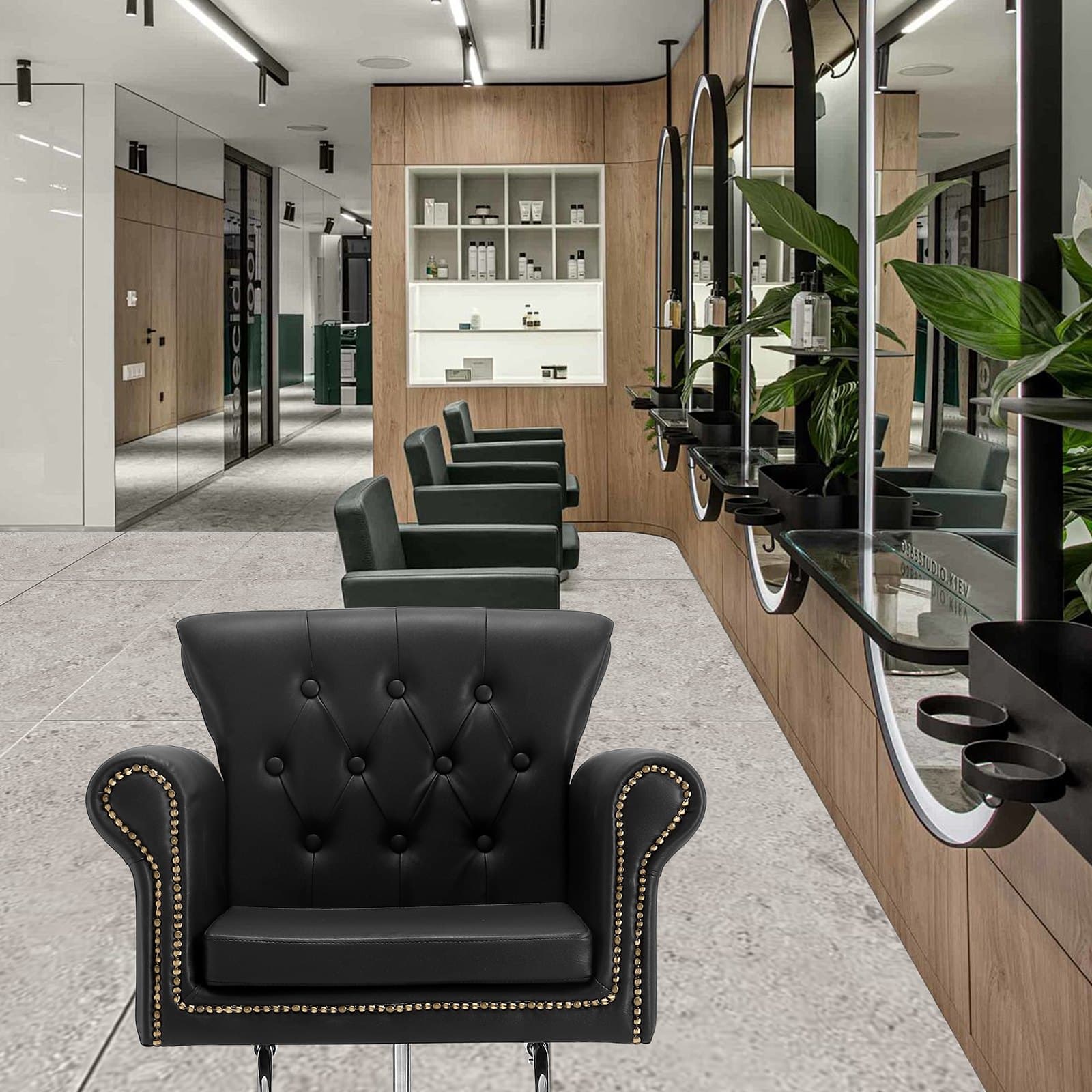 Fotel fryzjerski, fotel fryzjerski dla stylisty fryzur, fotel do stylizacji z wytrzymałą pompą hydrauliczną, obrotowy fotel fryzjerski 360° z podnóżkiem do szamponu Beauty Spa, maksymalne obciążenie 330 funtów, czarny