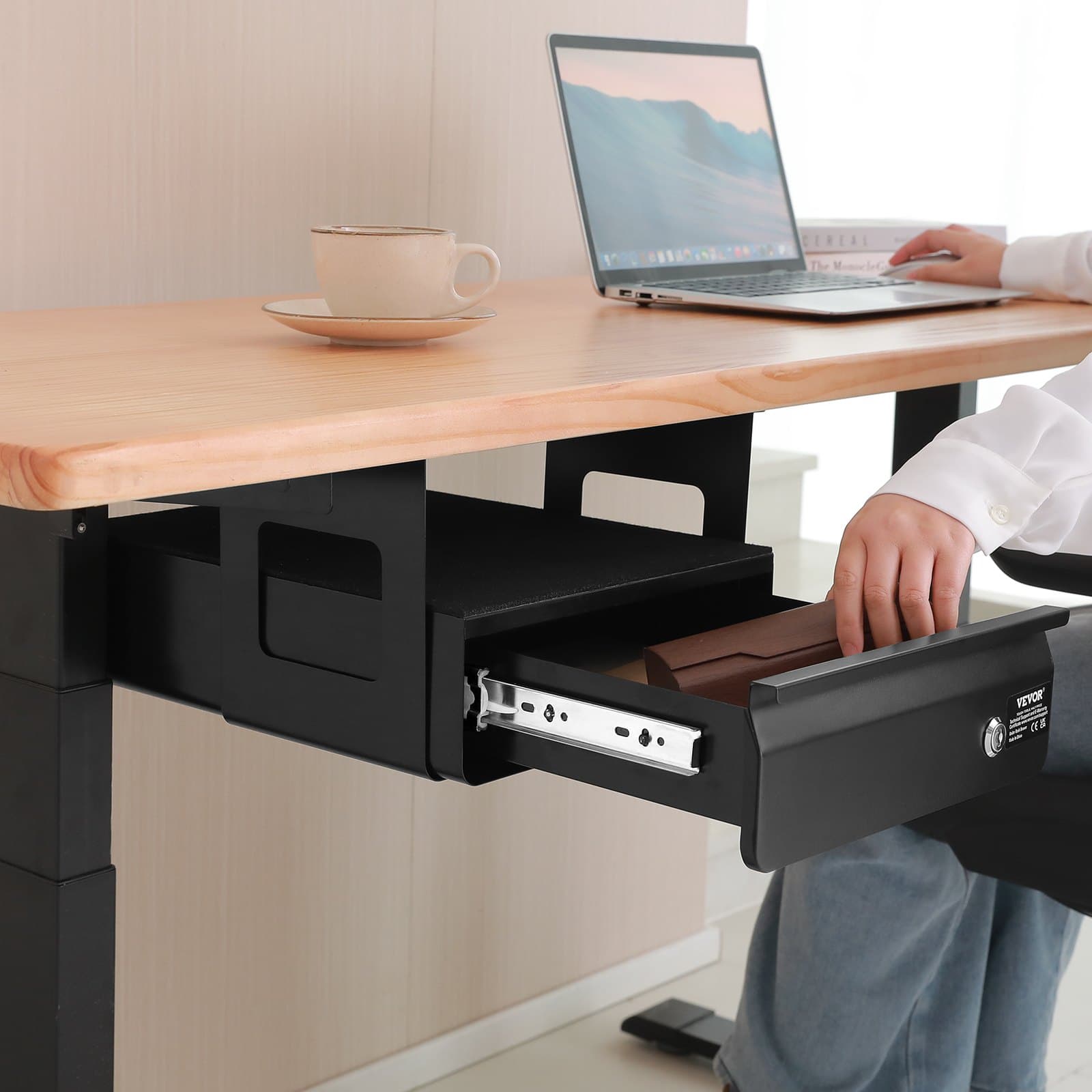 13-calowa szeroka wysuwana szuflada pod biurko, wysuwana szuflada montowana pod biurkiem, ukryty organizer do przechowywania na biurku, zamykana szuflada na ołówki pod stołem do stanowiska pracy siedząco-stojącego, 14x13x7 cali