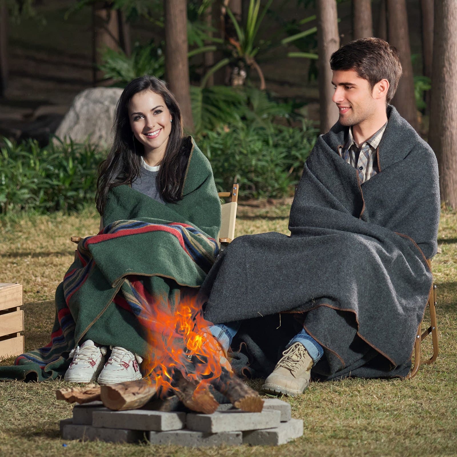 Wełniany koc kempingowy 1,62x2,23 m / 64" x 88" Ciepły na kemping, piesze wędrówki, podróże, ciemnoszary