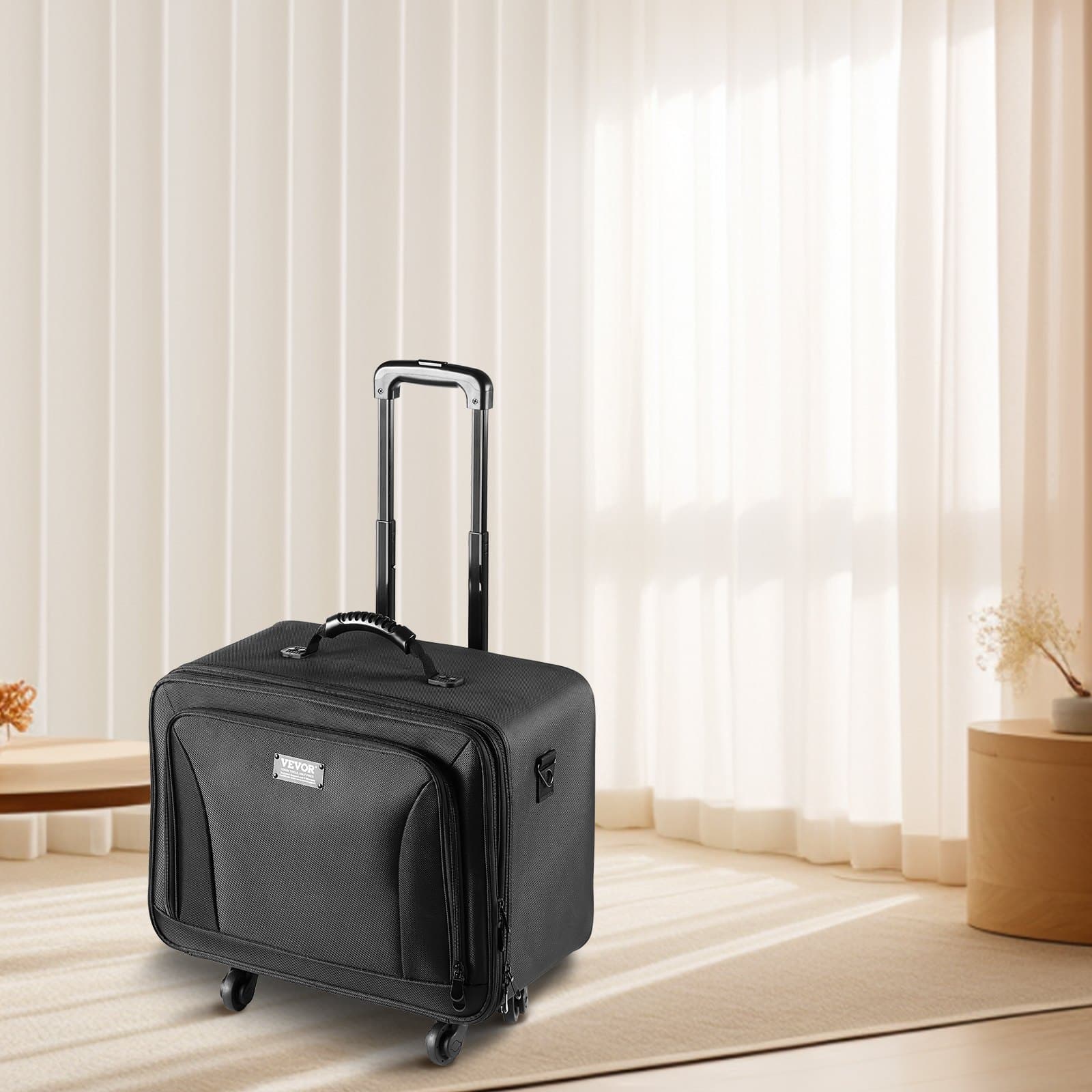 Walizka na kosmetyki na kółkach, duża, 3-poziomowa, wygodna do przenoszenia z uchwytem, kółkami i paskiem, profesjonalna walizka do przechowywania kosmetyków, wodoodporna, Oxford, czarna