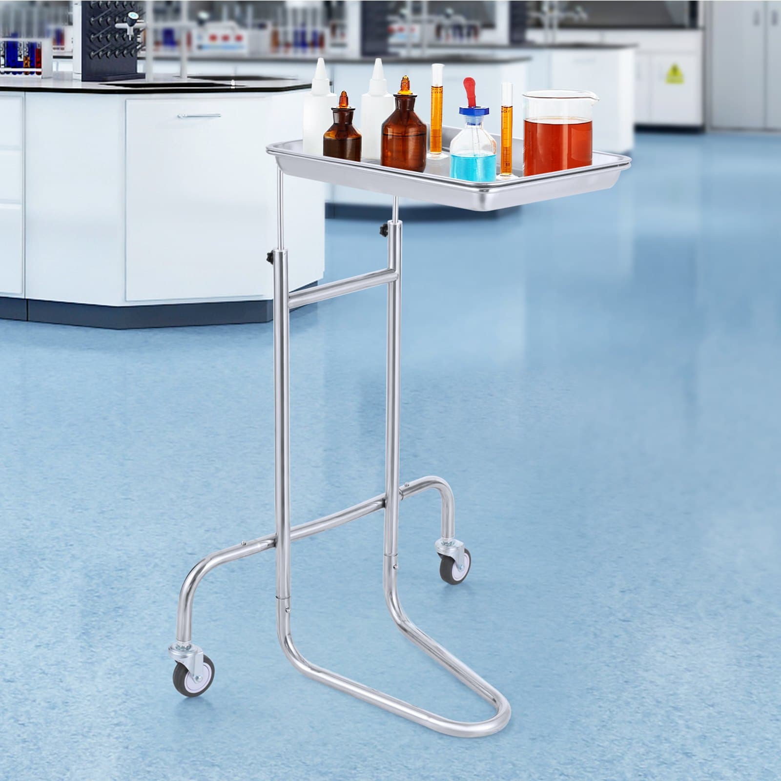Wózki laboratoryjne ze stali nierdzewnej, wózek laboratoryjny z pojedynczą tacą, mobilny wózek medyczny z 2 cichymi kołami, wózek laboratoryjny na kółkach do laboratorium, kliniki, szpitala, salonu