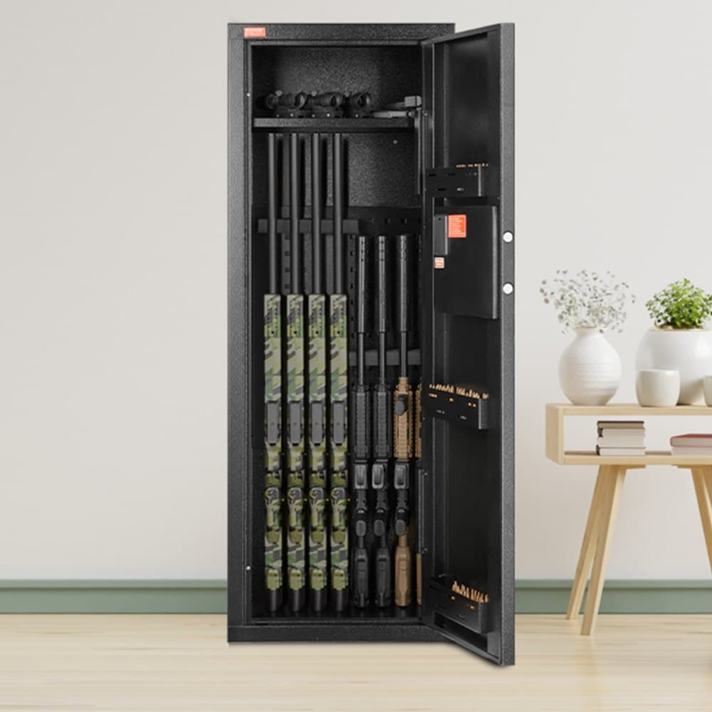 Sejf na broń na 6-8 karabinów, sejf na broń z zamkiem i klawiaturą cyfrową, szybki dostęp do wysokiej szafki do przechowywania broni z wyjmowaną półką, szafka na broń do użytku domowego, karabiny i strzelby