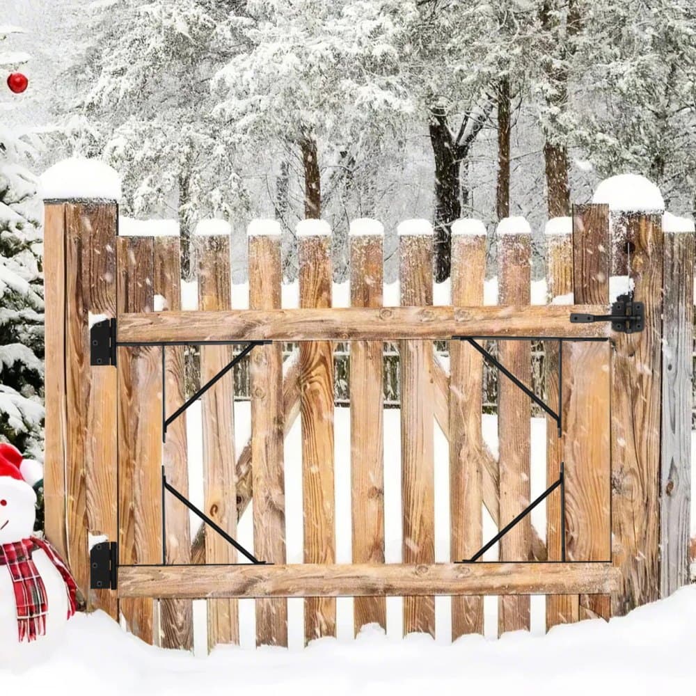 Wspornik narożny bramy, 2 zestawy, zestaw osprzętu do ramy bramy zapobiegający jej opadaniu, wspornik ramy bramy z blokadą zatrzaskową, śruby, do drzwi do szop, bram zagrody, bram wjazdowych, bram do stajni, żelazo, czarny