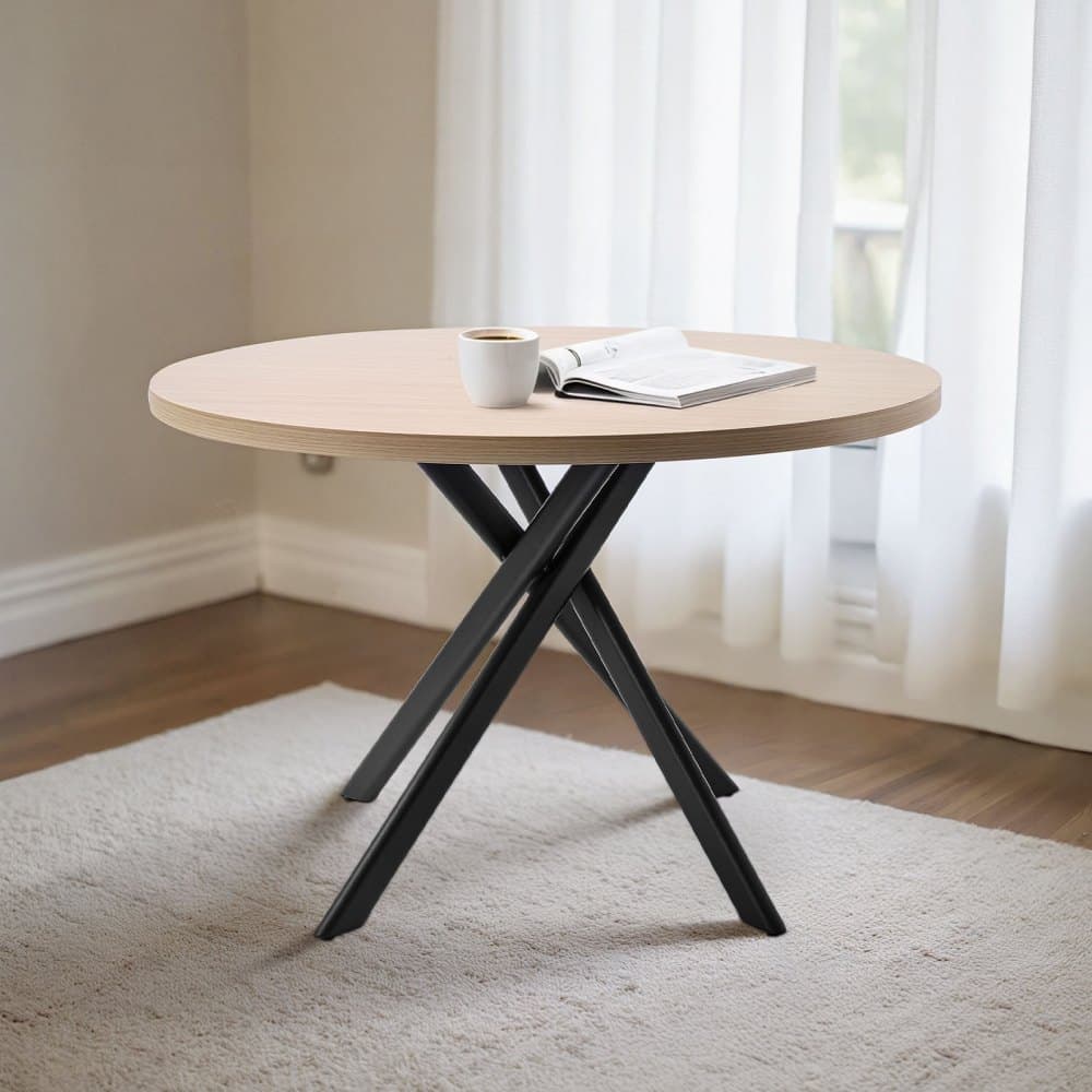 5-częściowy zestaw stołowy do jadalni, oszczędzający miejsce okrągły stół kuchenny z 4 tapicerowanymi pomarańczowymi krzesłami, poduszkami ze skóry PU, nowoczesnym biurkiem w kolorze drewna z regulowanymi podnóżkami do jadalni i małych pomieszczeń