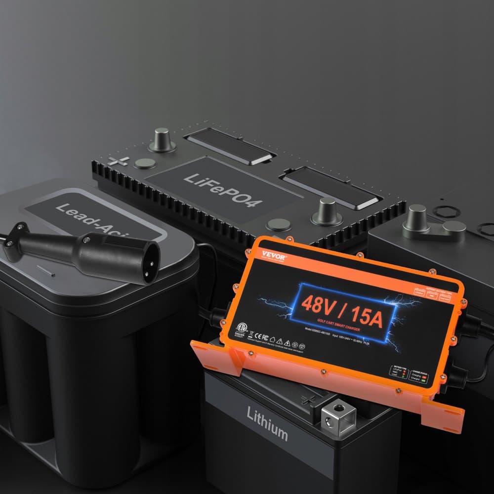 Ładowarka akumulatorów do wózków golfowych 48 V, 15 A, inteligentna ładowarka akumulatorów z 3-pinową okrągłą wtyczką, kompatybilna z akumulatorami kwasowo-ołowiowymi AGM/żelowymi/EFB MF Flooded NMC LiFePO4 do samochodów klubowych, certyfikat IP67 ETL
