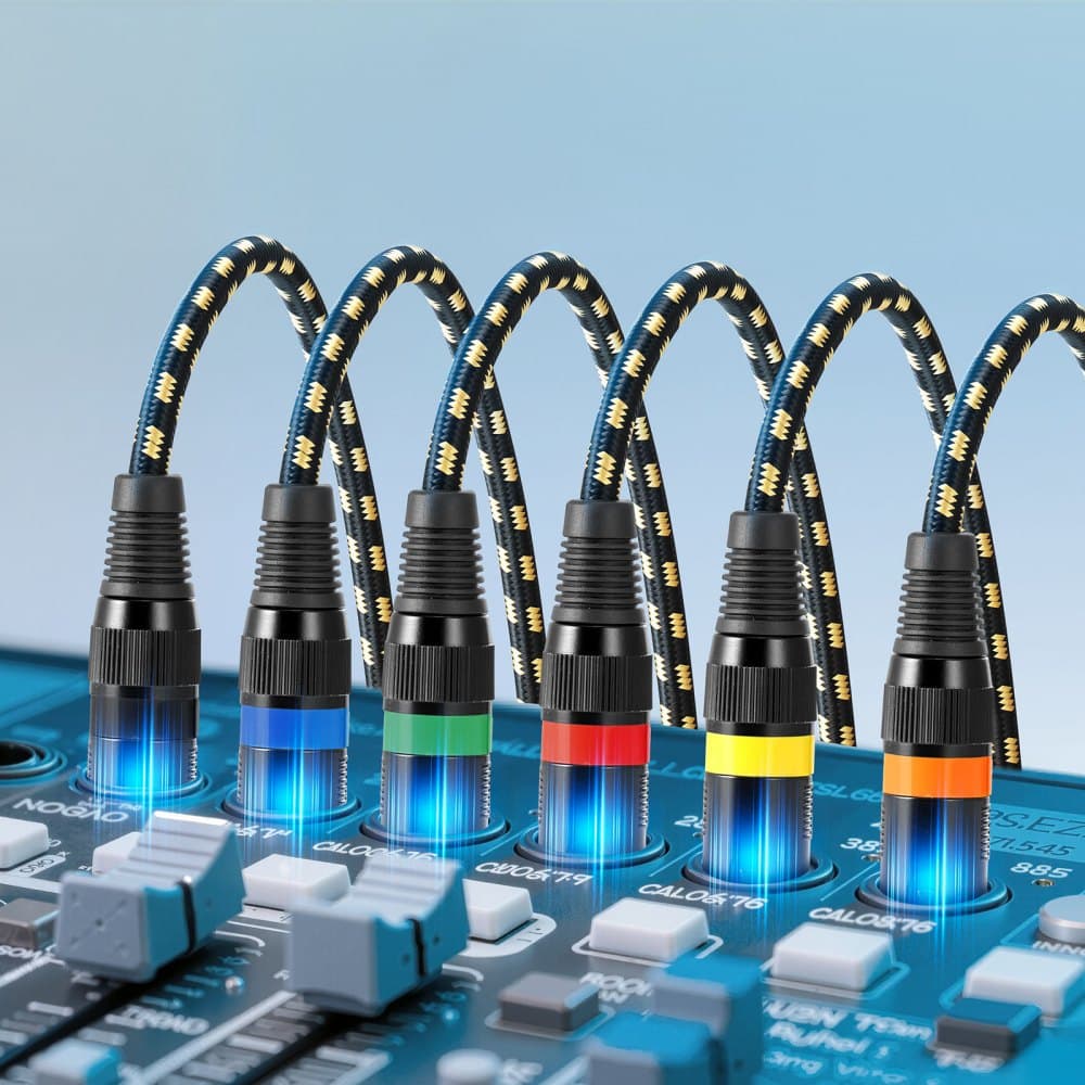Kabel XLR 7,62 m, 6 szt., ekranowany, symetryczny, DMX, męski na żeński, pozłacany, 3-pinowy kabel mikrofonowo-głośnikowy XLR, do oświetlenia scenicznego, mikrofonów, wzmacniaczy, mikserów, systemów głośnikowych