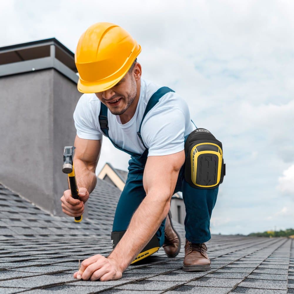 Nakolanniki do pracy, wydłużone, wytrzymałe nakolanniki budowlane z 2 paskami przedłużającymi, antypoślizgowe nakolanniki z pianki żelowej, męskie i damskie, do prac ogrodniczych, podłogowych, dachowych i sprzątania, żółte i czarne