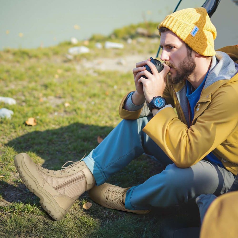 Męskie wojskowe buty taktyczne, 203 mm, bojowe buty robocze do pieszych wędrówek, lekkie i oddychające, zapinane na zamek błyskawiczny z boku, buty motocyklowe Interceptor Trooper, do ochrony na zewnątrz, rozmiar brytyjski 8, kolor piaskowy