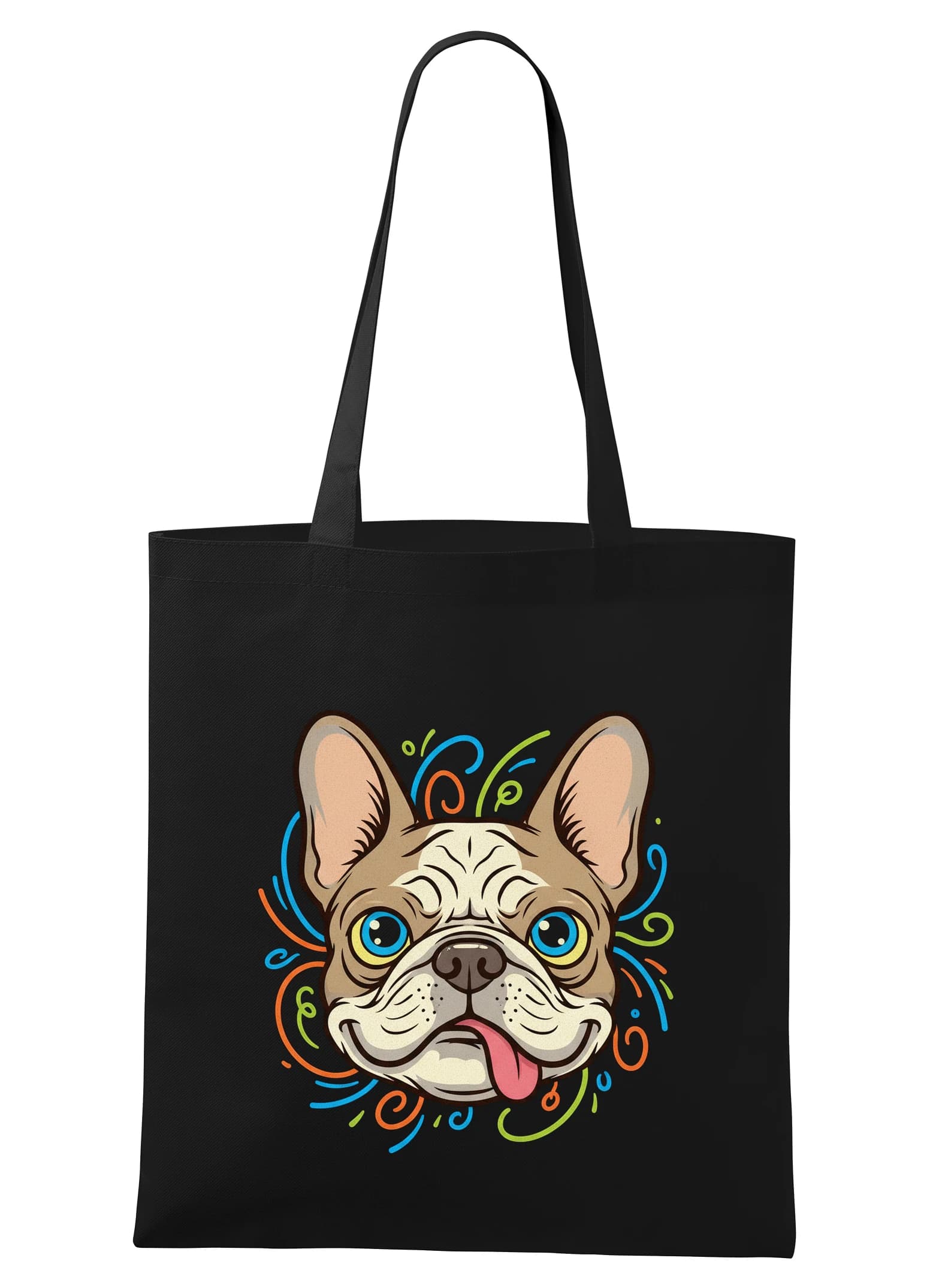 Torba na zakupy Rozrabiaka French Bulldog kolorowa wesoła twarz pełna wirów