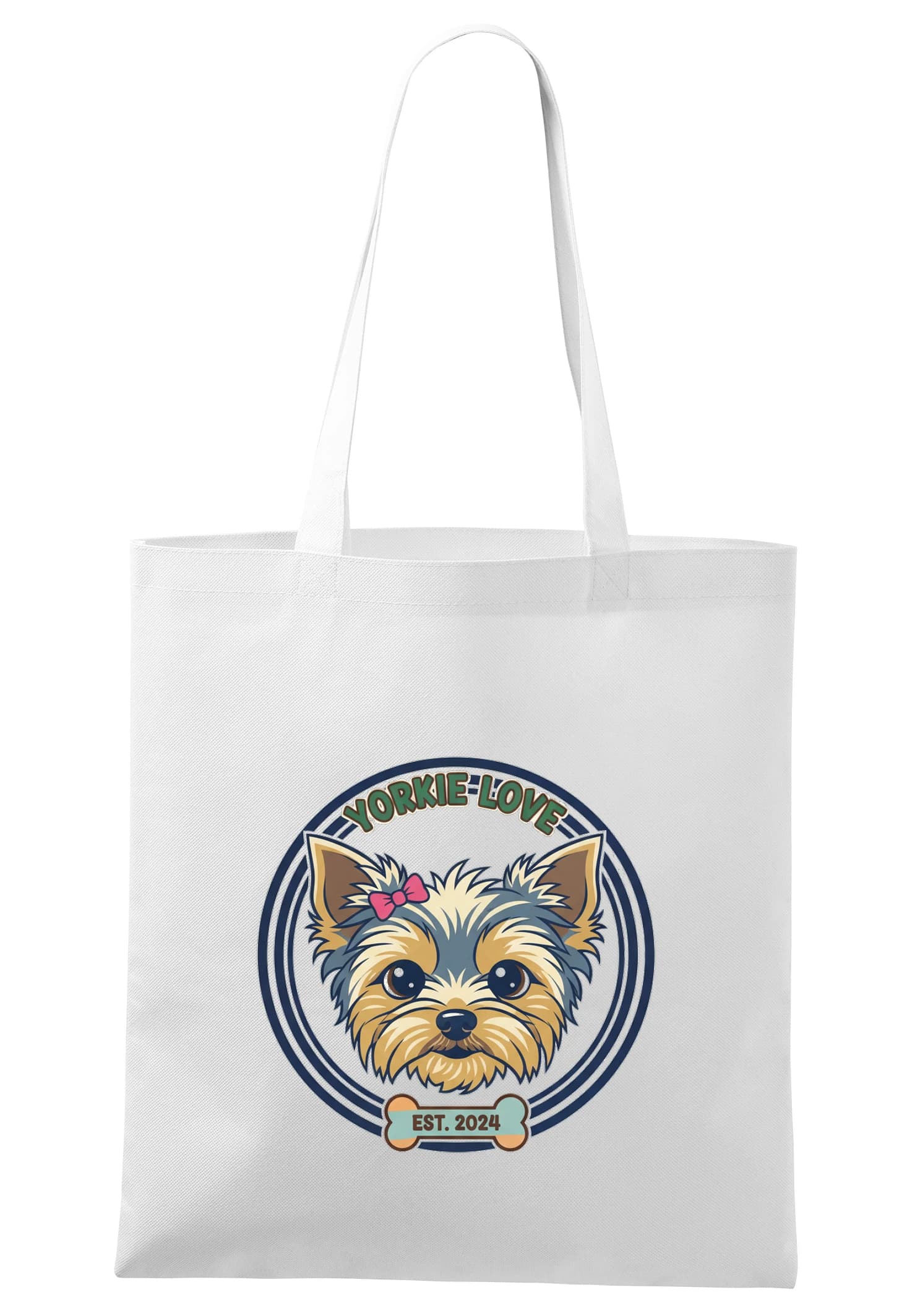 Torba na zakupy Uroczy Yorkie Love yorkshire terier z kokardką i wielkimi oczami