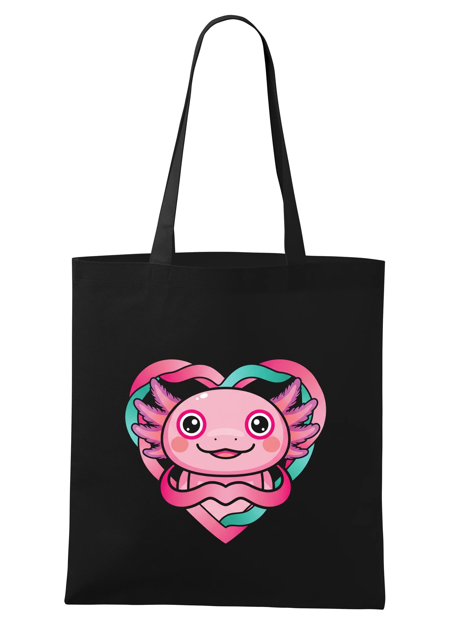 Torba na zakupy Różowy aksolotl z sercem i szczęśliwym uśmiechem kawaii uroczy motyw