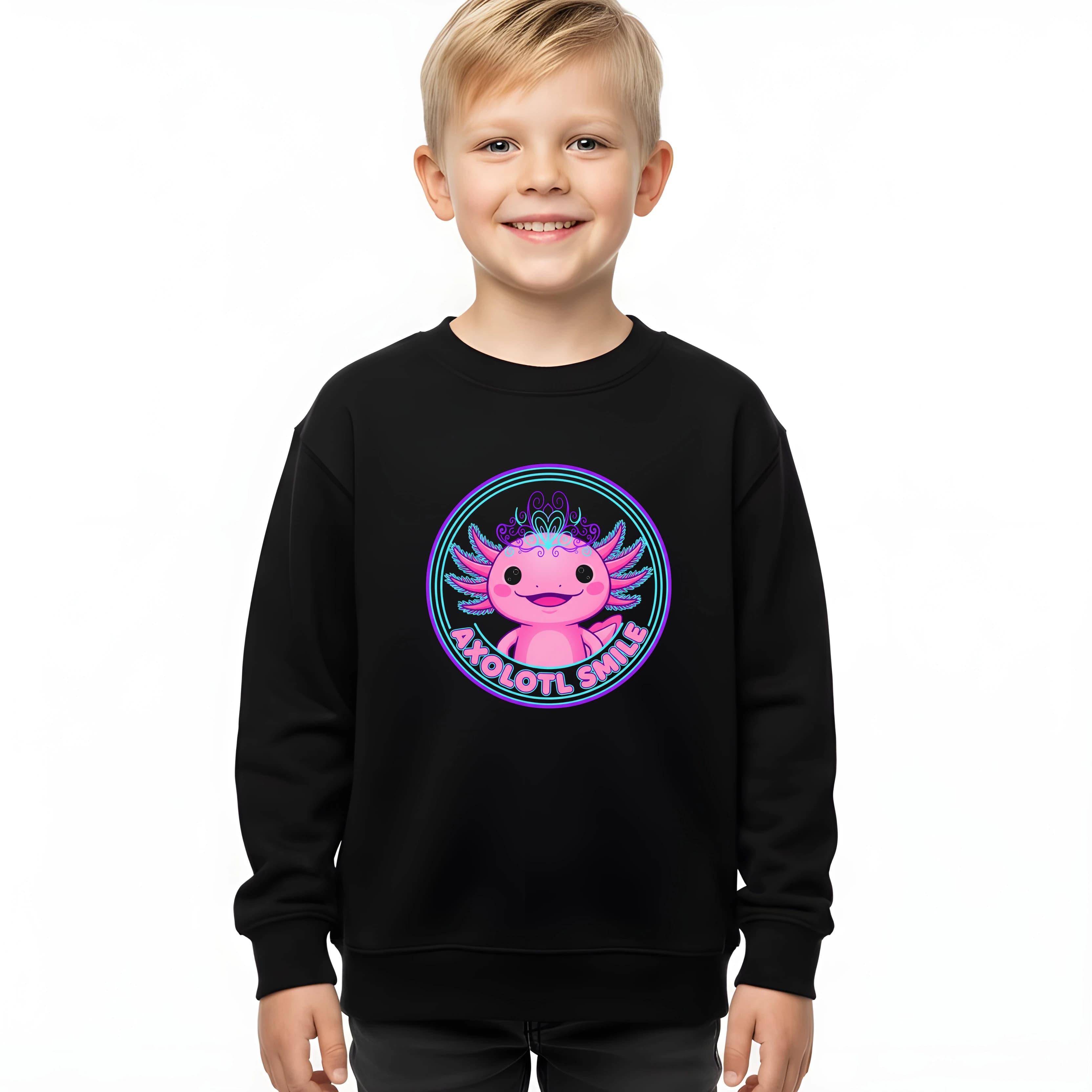 Bluza dziecięca Różowy aksolotl z neonowym uśmiechem, urocza magiczna podwodna wróżka