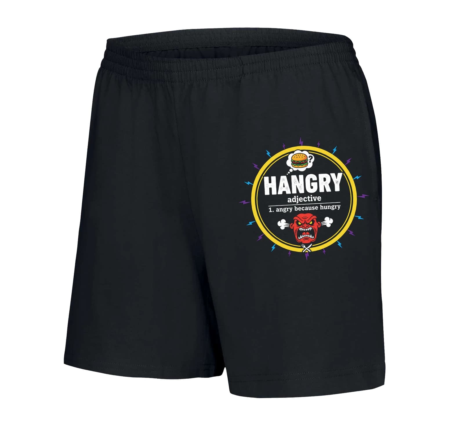 Spodenki damskie Hangry Zabawna definicja złości z głodu Burger i emocje
