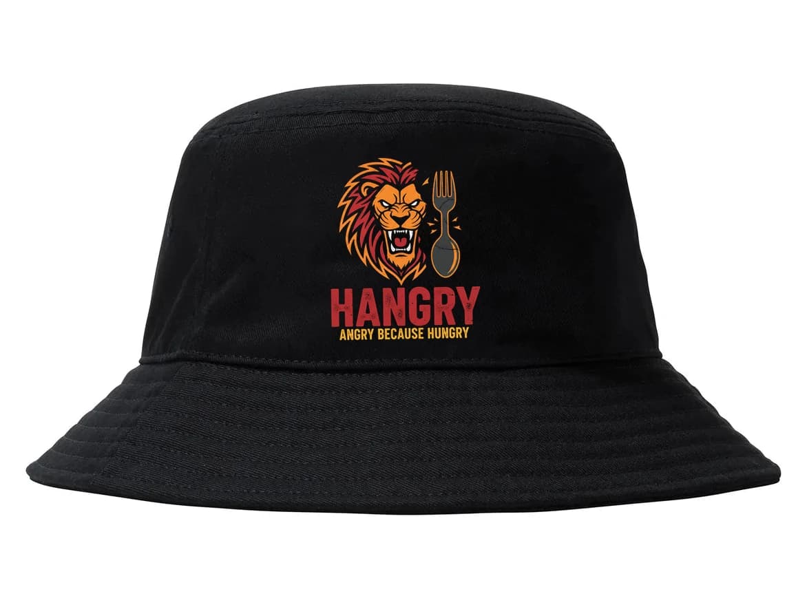 Kapelusz bucket Hangry Wściekły lew Złość z głodu