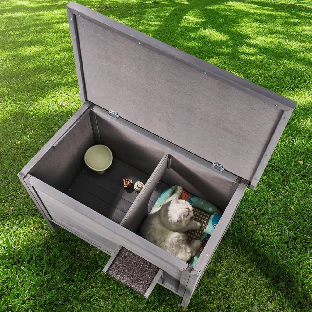 Domek dla kota na zewnątrz, drewniany schron dla kotów wolno żyjących z dachem i drzwiami z PVC