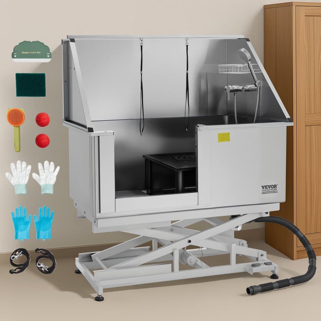 Elektryczna wanna do pielęgnacji psów 127 cm wykonana ze stali nierdzewnej z filtrem wody po lewej stronie