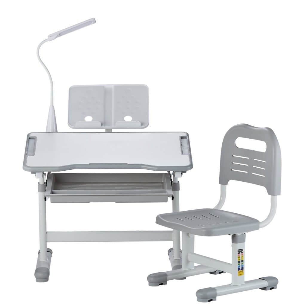 Krzesło i stolik dziecięcy, lampka stołowa, regulowana wysokość i nachylenie, szary