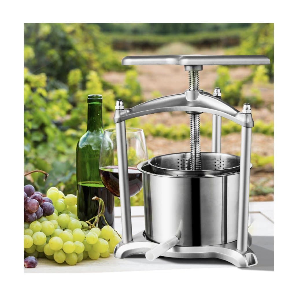 Prasa do owoców, 1,6 galona/6 l, 2 beczki ze stali nierdzewnej, ręczna wyciskarka do soku, cydr, jabłko, winogrona, nalewka, miód roślinny, prasa do oliwy z oliwek z uchwytem w kształcie litery T, trójkątna struktura do kuchni