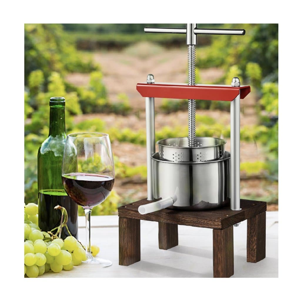 Prasa do owoców, 0,53 galona/2 l, 2 beczki ze stali nierdzewnej, ręczna wyciskarka do soku, cydr, jabłko, winogrona, nalewka, miód roślinny, prasa do oliwy z oliwek z uchwytem w kształcie litery T i stabilną podstawą do kuchni i gospodarstwa domowego