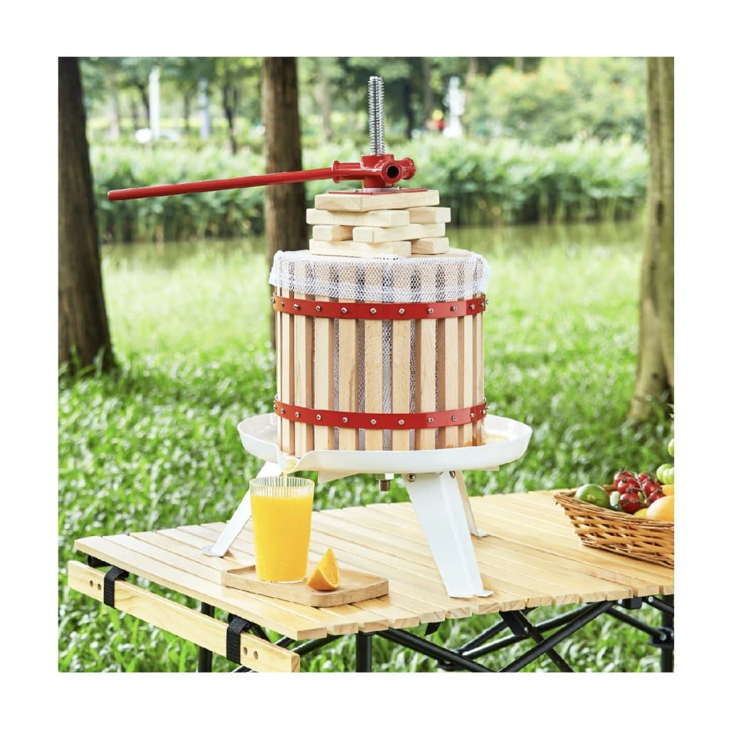 Prasa do wina, 1,6 galona/6 l, kosz z litego drewna z 6 blokami, ręczna wyciskarka do soku, nalewka z cydru, jabłek, winogron, miodu warzywnego i oliwy z oliwek z uchwytem prętowym do kuchni i gospodarstwa domowego