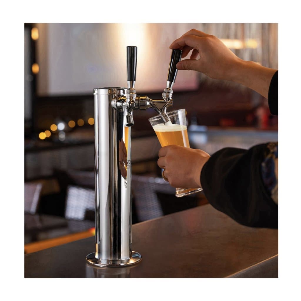 Zestaw wieży kegeratora, zestaw do konwersji piwa na dwa krany, stojak na beczki ze stali nierdzewnej z regulatorem podwójnego wskaźnika W21.8 i złączem S-System na domowe przyjęcie