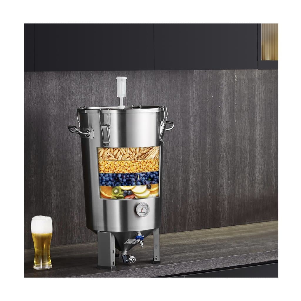 304 stal nierdzewna czajnik, 8 galonów fermentacji warzenia, wiadro fermentacji do warzenia piwa, domowe artykuły do warzenia z podstawą, czajnik pojemnik do warzenia z pokrywką, uchwytem, zaworem, kranem, termometrem