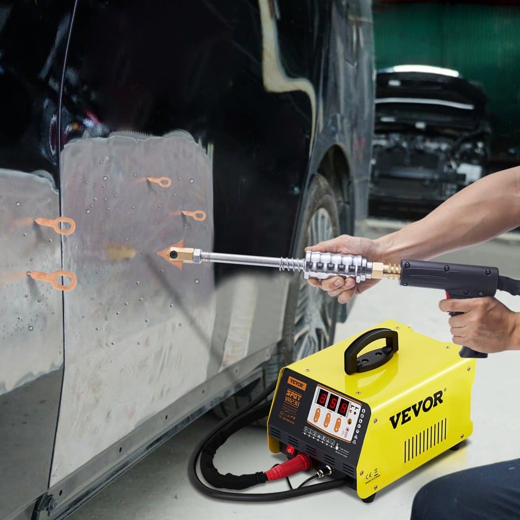 Zestaw do naprawy wgnieceń ze zgrzewarką punktową do nauki, 3 kW 220 V zgrzewarka punktowa do naprawy wgnieceń z 2 pistoletami spawalniczymi, 7 trybów zgrzewania punktowego do naprawy wgnieceń karoserii samochodowej, z funkcją kontroli czasu