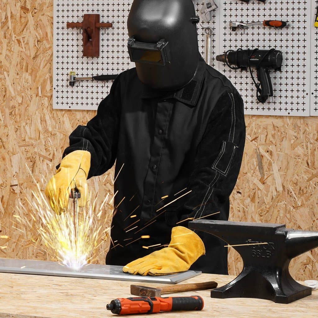 Kurtka spawalnicza FR rozmiar L Wytrzymała skóra bydlęca i bawełna FR 240g